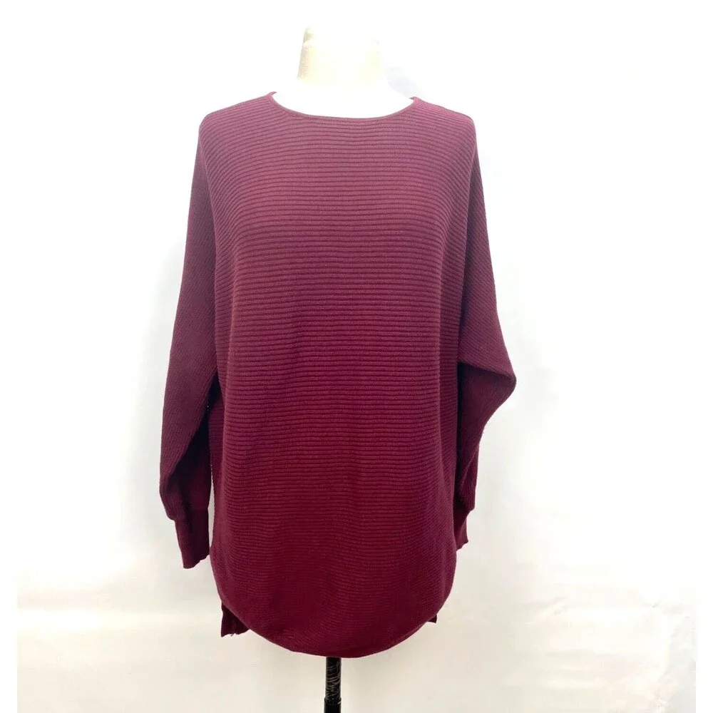 Nyland Women Rib Knit Sweater Tunic Top Small Oversized Lagenlook Dolman Sleeves